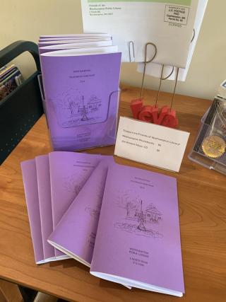 westhampton telephone books with purple covers with drawing of town hall